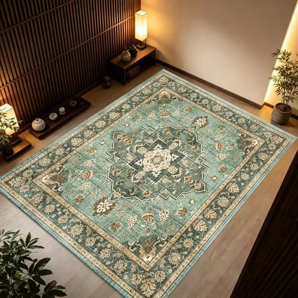 Soft Polyester Medallion Floor Rug Machine Washable Indoor Outdoor Decor