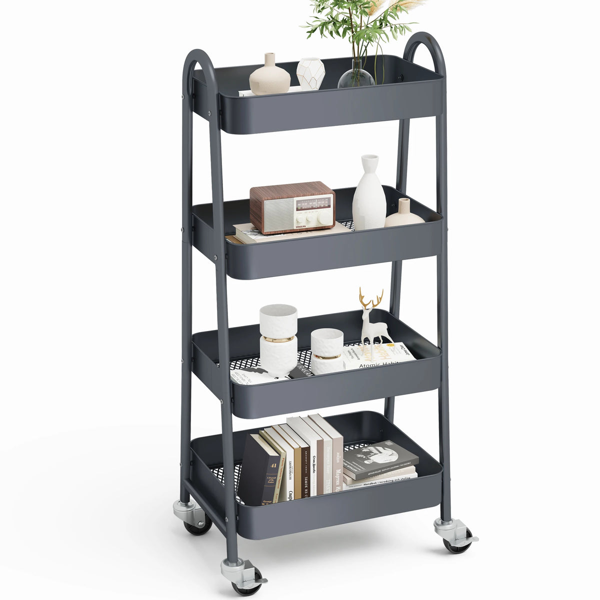 JHK Four Tier Metal Rolling Storage Cart With Lockable Wheels