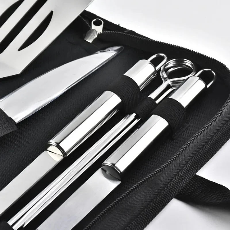 Stainless Steel Barbecue Grill Tool Set With Portable Cloth Bag