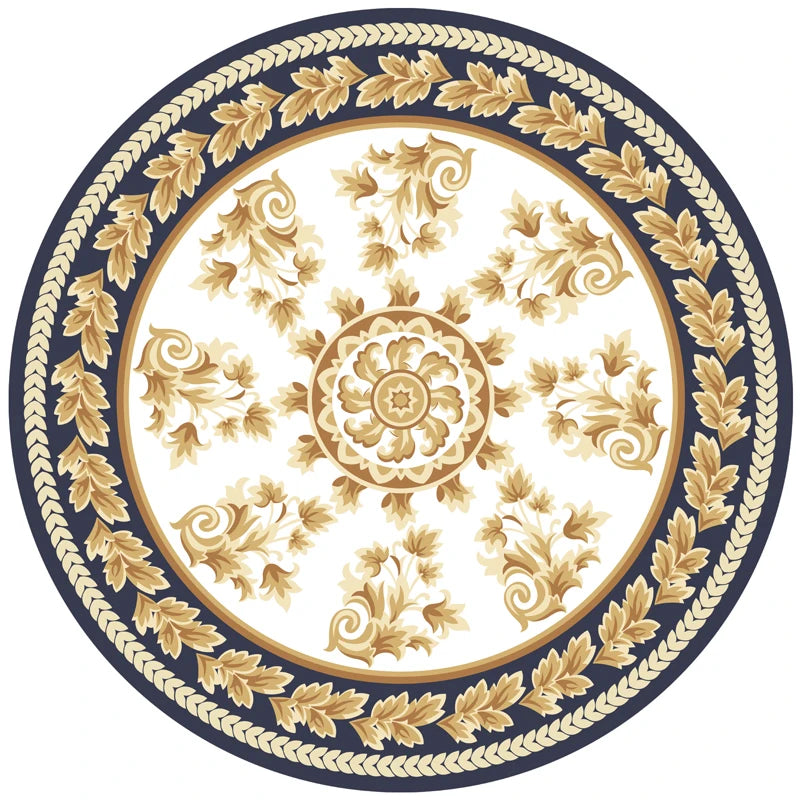 Round European Style Thick Polyester Anti-Slip Living Room Rug