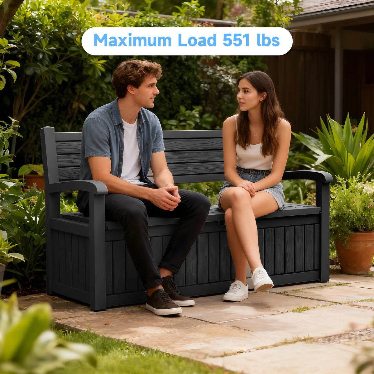 Weather Resistant Plastic Outdoor Patio Storage Bench For Garden