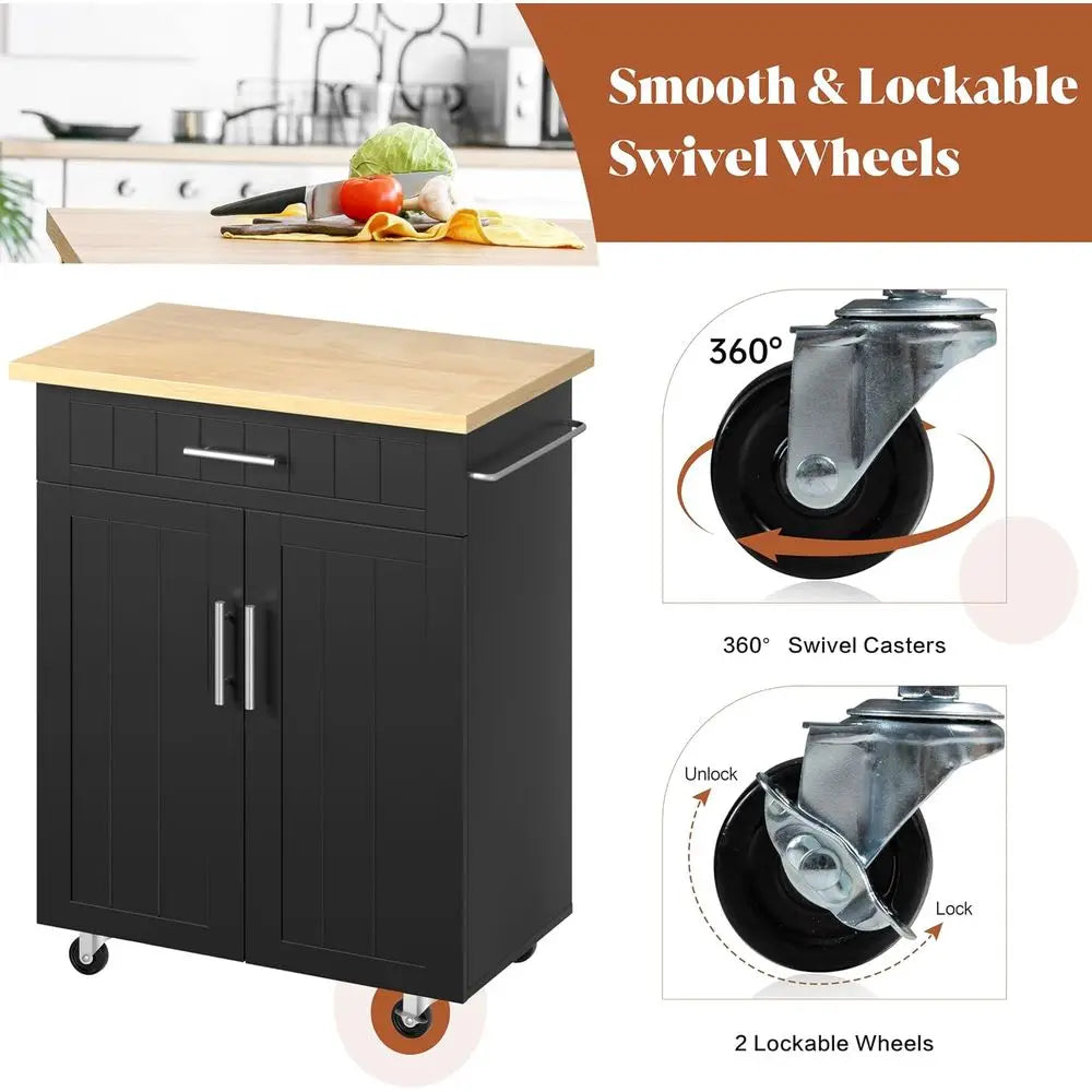Rolling Kitchen Island Cart With Storage Cabinet And Towel Rack
