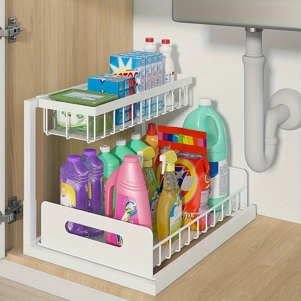 Stainless Steel Sliding Pull Out Kitchen Cabinet Organizer