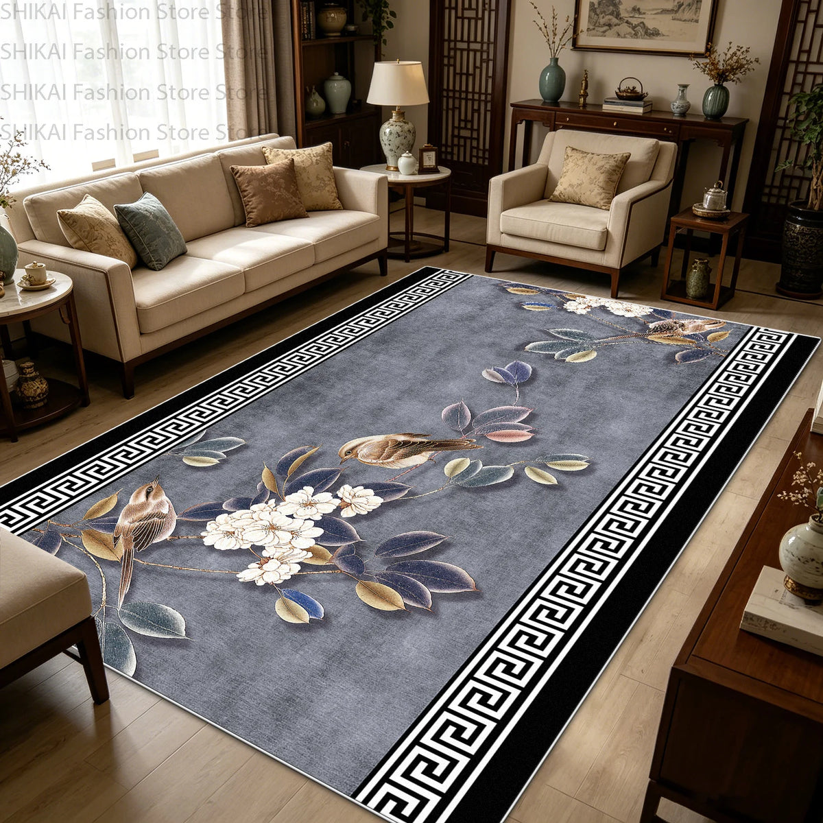 Lyahkae Chinese Ink Painting Soft Non Slip Indoor Floor Rug