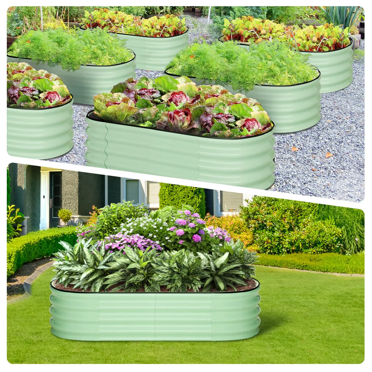 HiMISS Oval Galvanized Steel Raised Herb And Vegetable Garden Bed