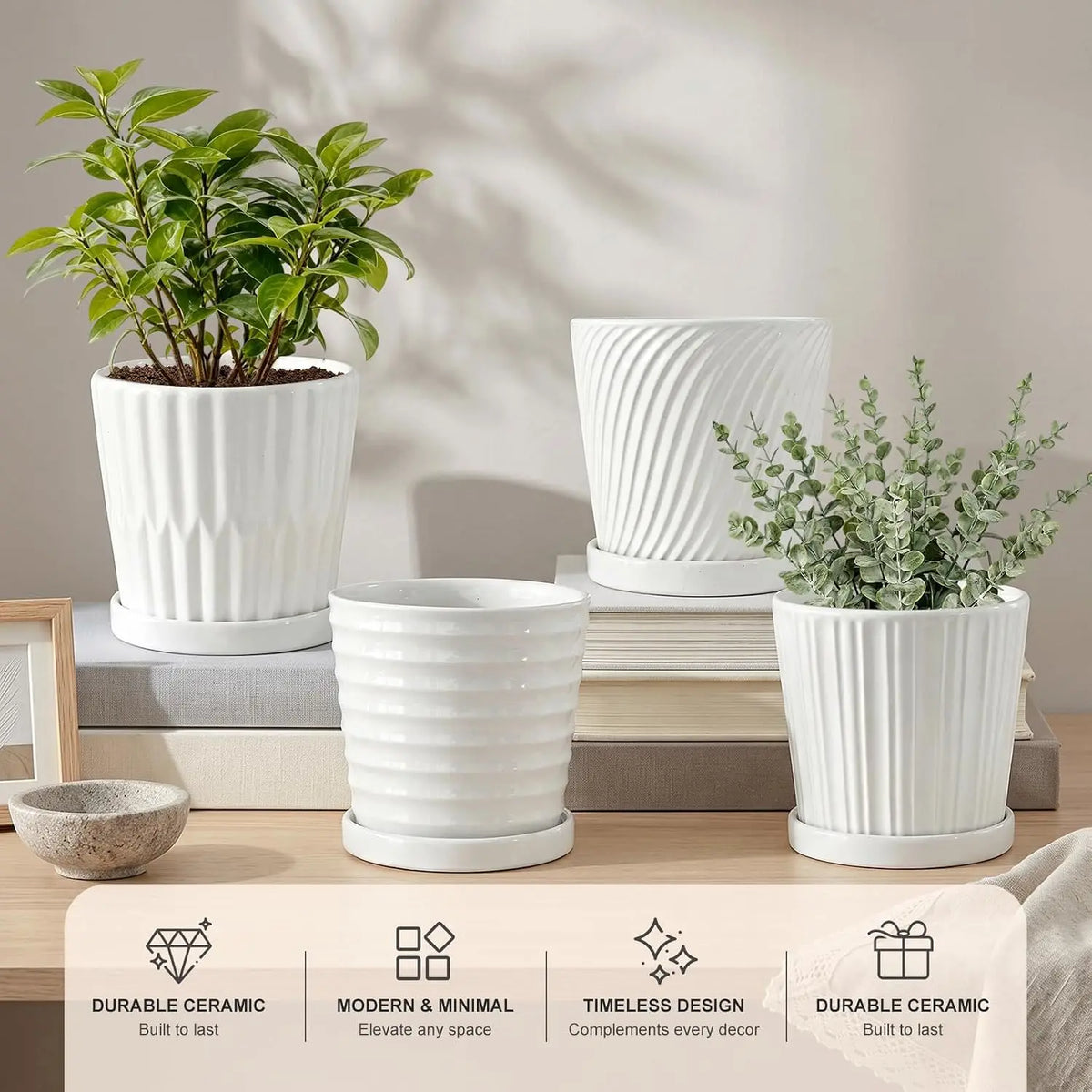 Premium Ceramic Planter Pots Featuring Easy Drainage And Matching Saucers