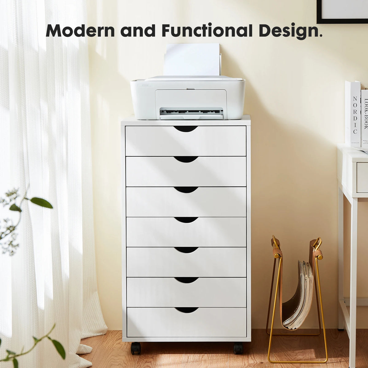 JHK 7 Drawer Wooden Storage Cabinet With Wheels Organizer