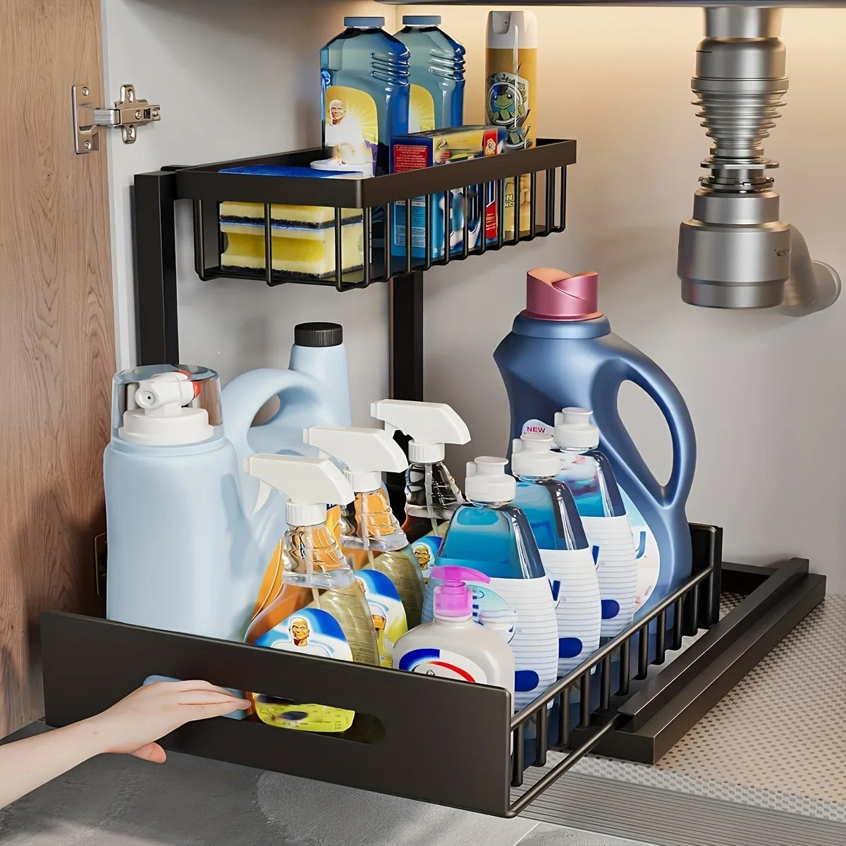 Stainless Steel Sliding Pull Out Kitchen Cabinet Organizer