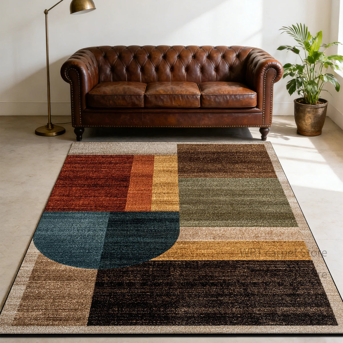 Retro Geometric Washable Anti Slip Polyester Area Rug For Homes