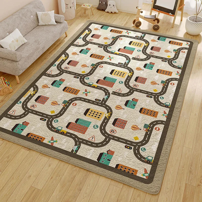 Washable Kids Room Carpet Modern Geometric Anti Slip Home Rug