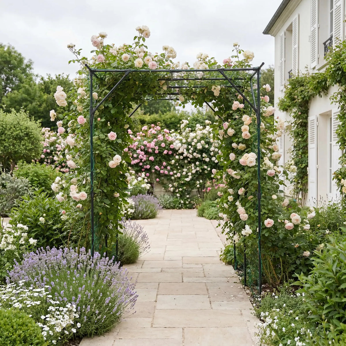 HiMISS Metal Garden Arch Trellis With Netting For Climbing Plants