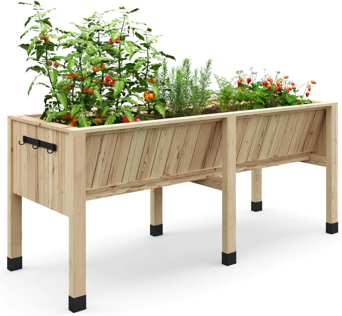 Wood Raised Garden Planter Box With Hooks For Home Gardening