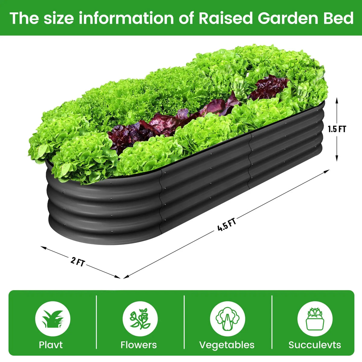HiMISS Oval Galvanized Steel Raised Herb And Vegetable Garden Bed