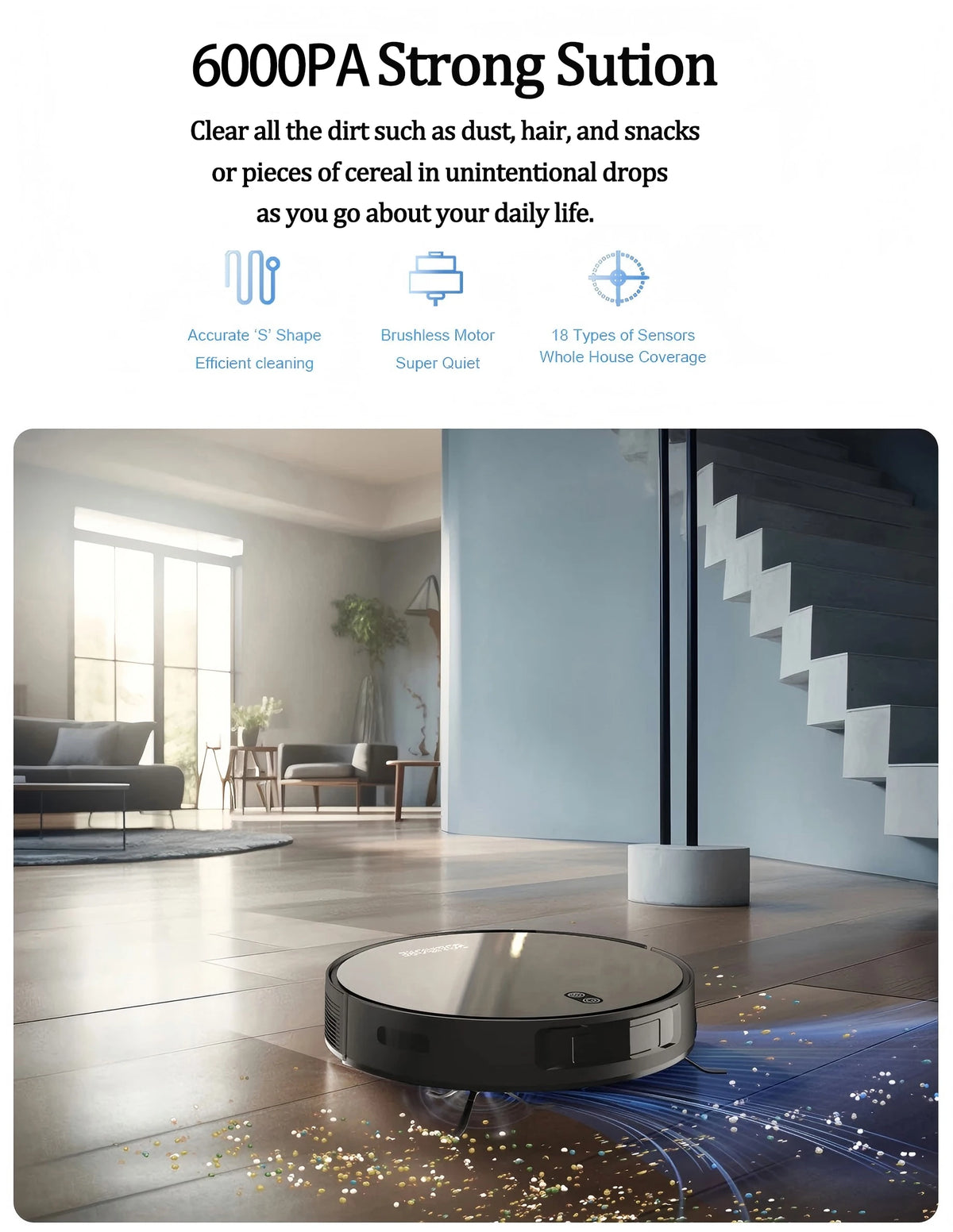BOAIMORE 6000PA Robot Vacuum Mop Smart Mapping With Self Charging
