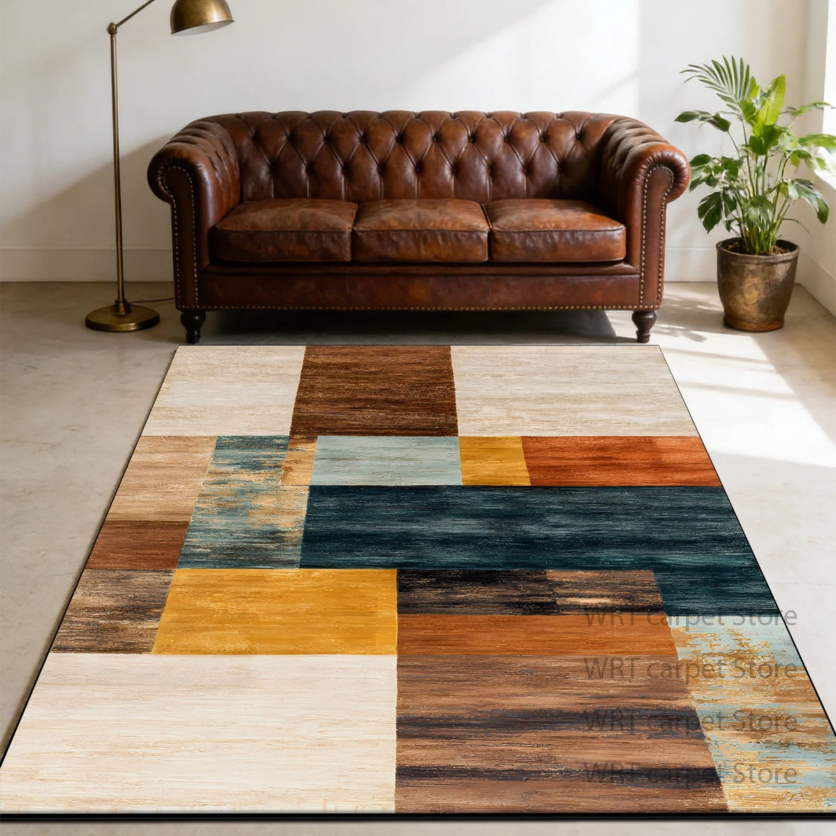 Retro Geometric Washable Anti Slip Polyester Area Rug For Homes