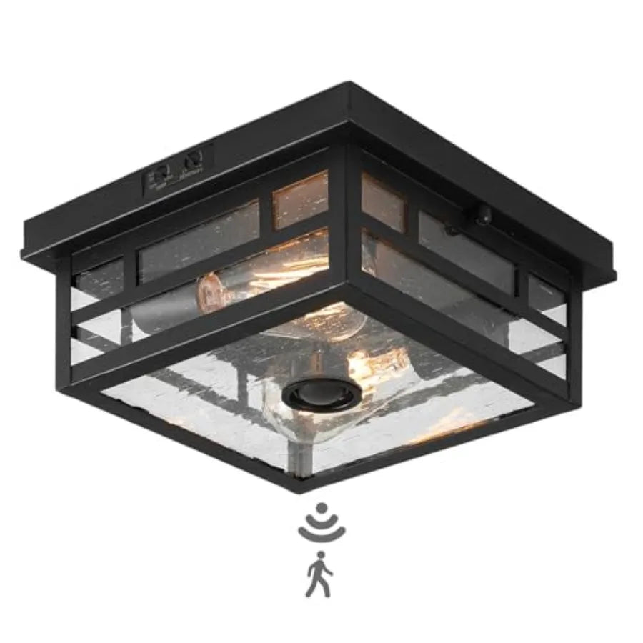 Outdoor Motion Sensor Flush Mount Ceiling Light With Clear Glass