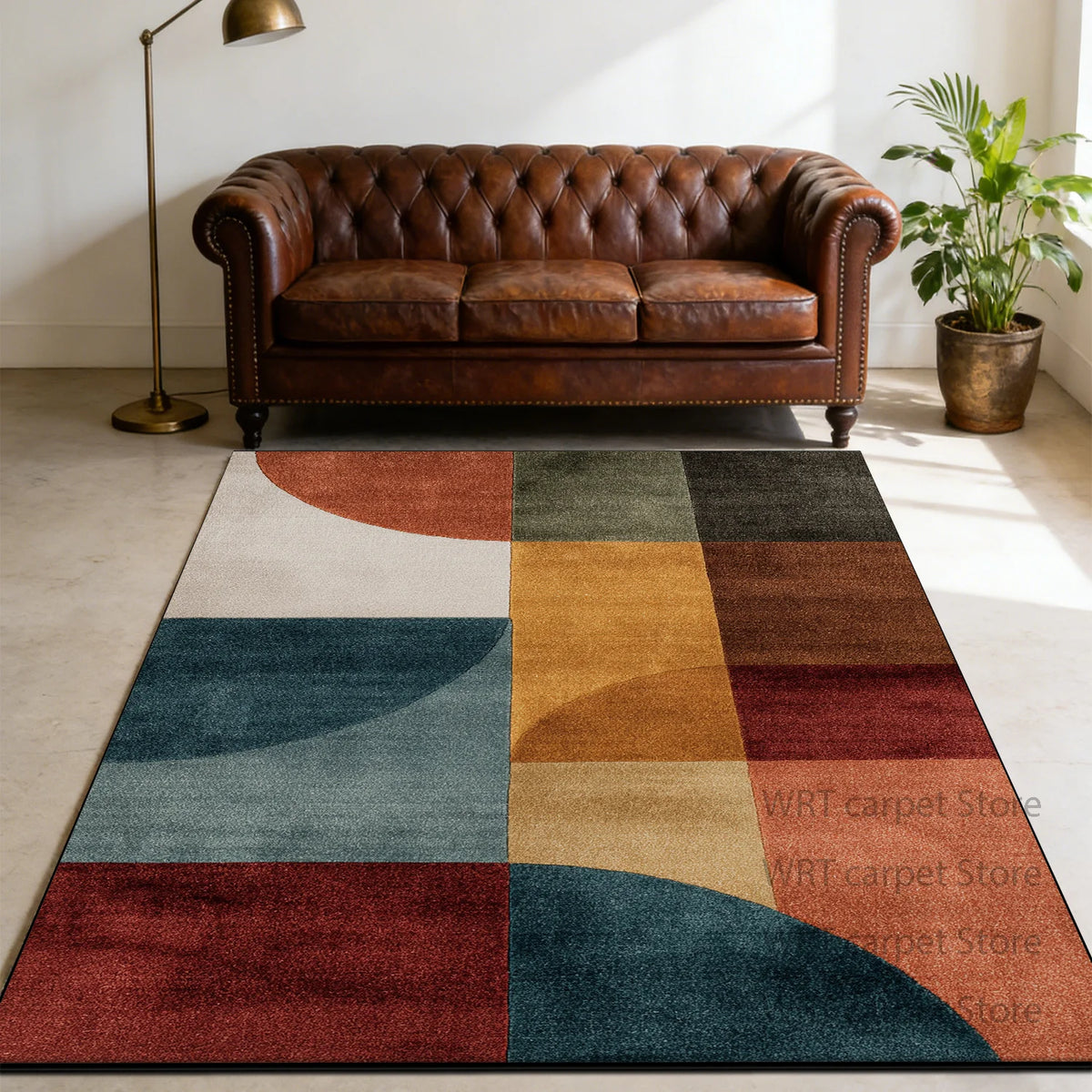 Retro Geometric Washable Anti Slip Polyester Area Rug For Homes