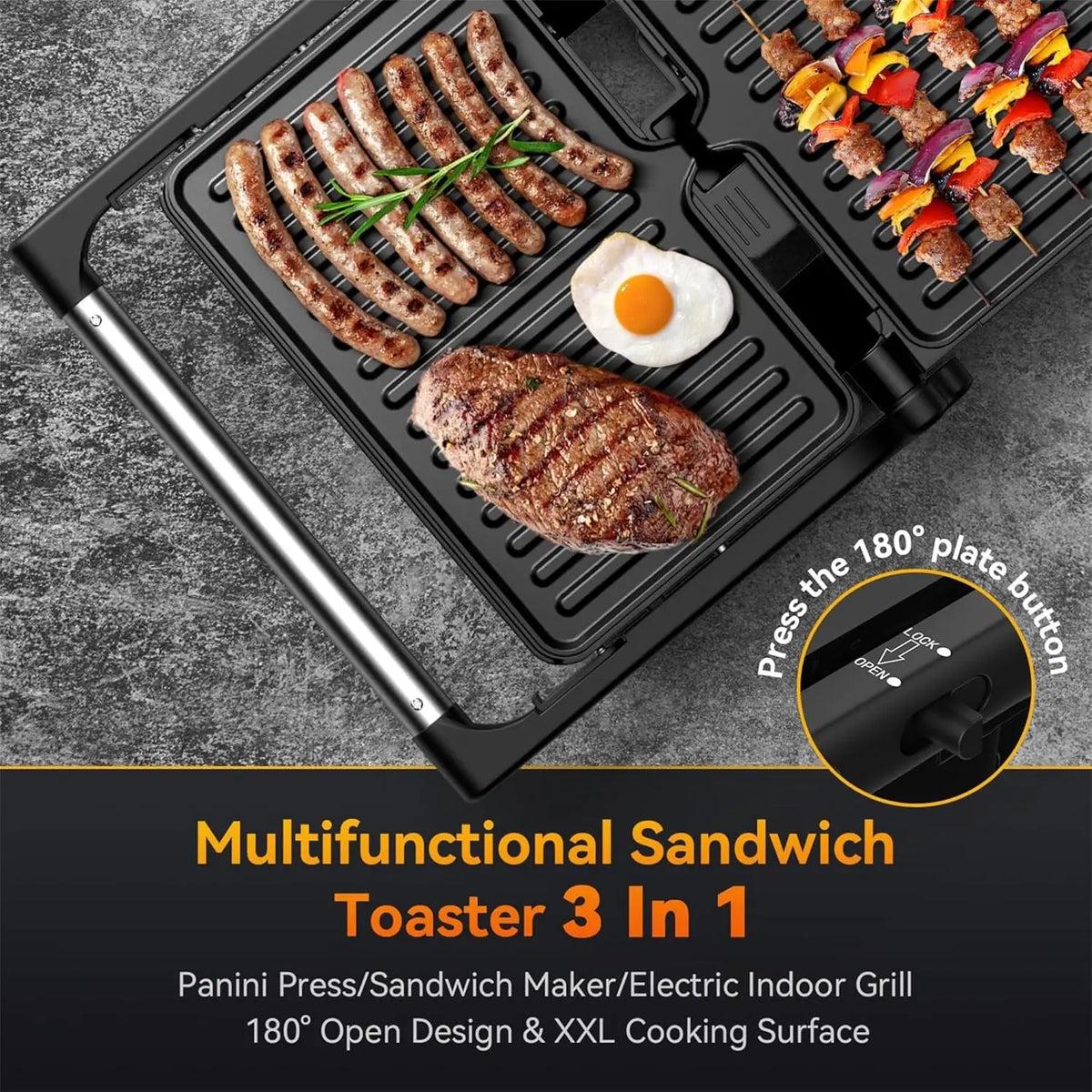 Ostba 1200 Watt Electric Panini Grill Press Sandwich Maker