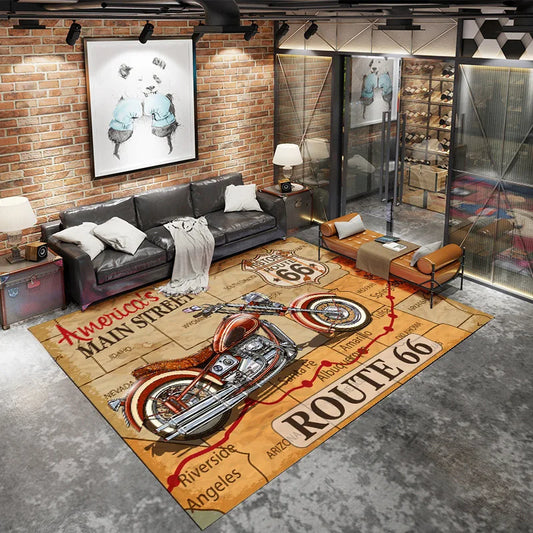 American Industrial Geometric Polyester Non Slip Home Lounge Rug