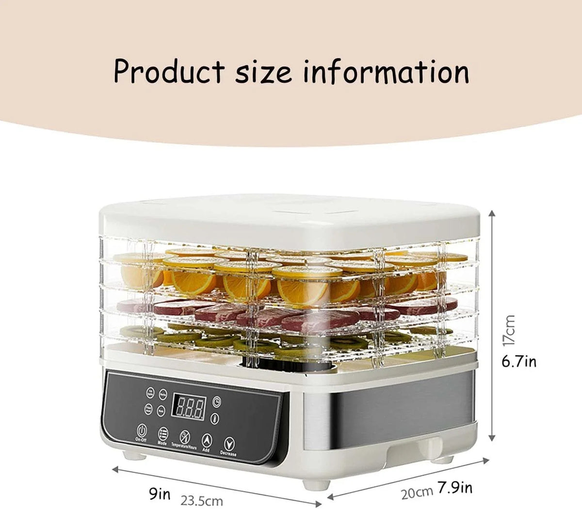 Electric Food Dehydrator With Adjustable Touch Control Panel