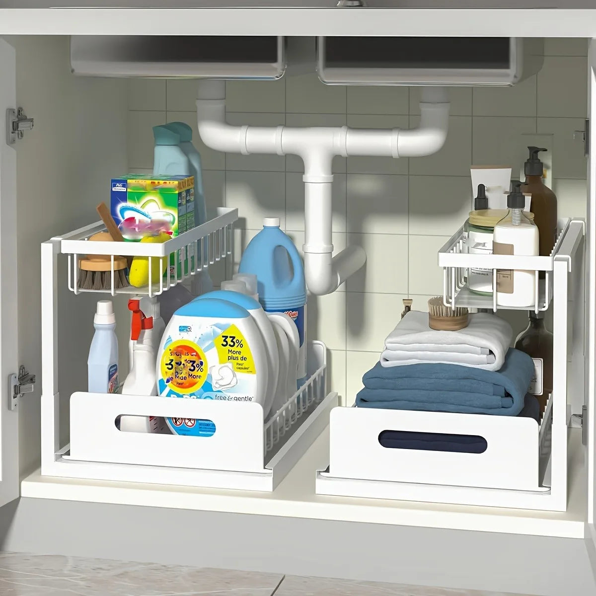 Stainless Steel Sliding Pull Out Kitchen Cabinet Organizer