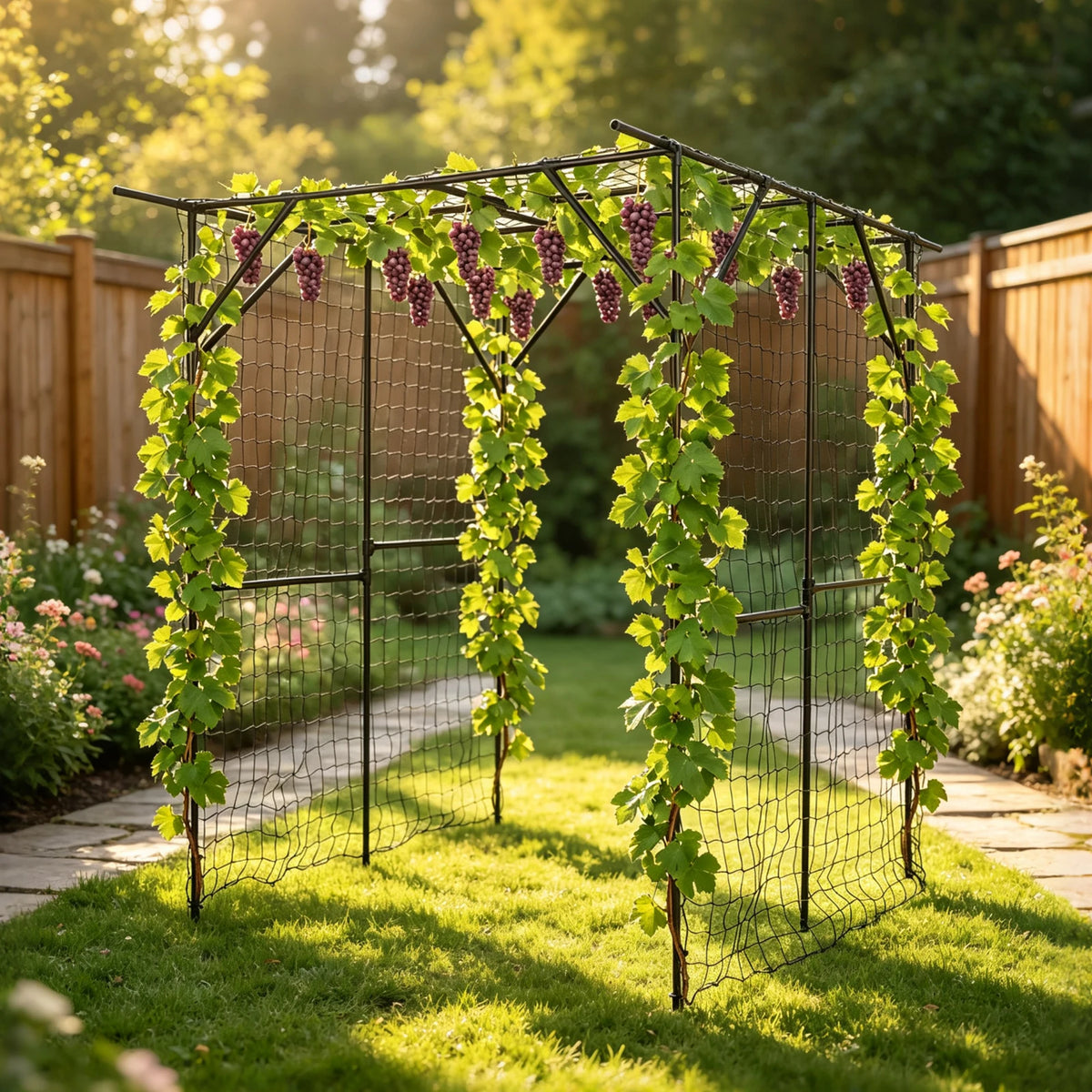 HiMISS Metal Garden Arch Trellis With Netting For Climbing Plants