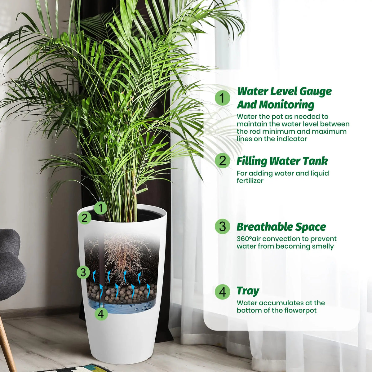 HiMISS Self Watering Planters With Water Level Indicator Set
