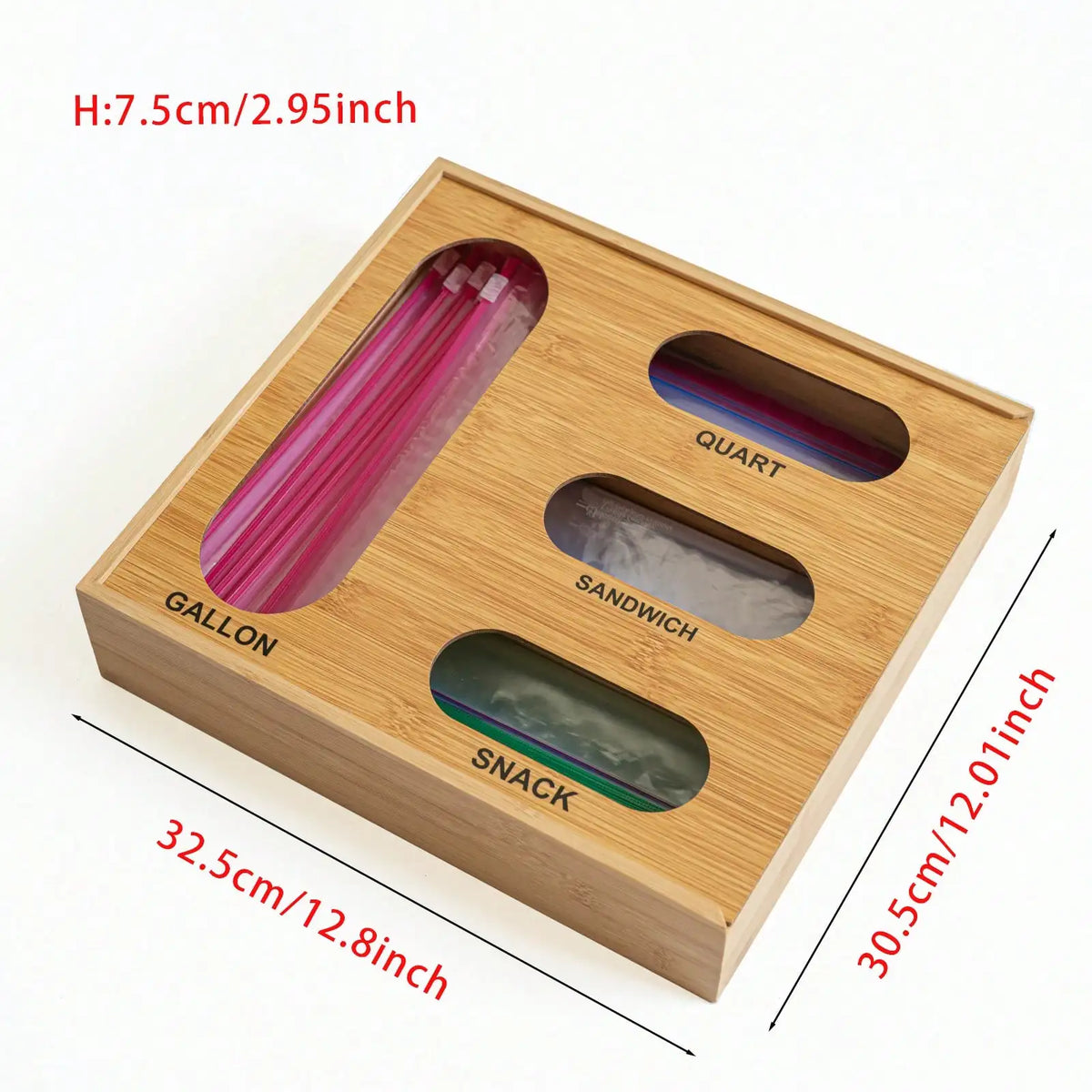 Bamboo Ziplock Bag Organizer With Sliding Lid For Kitchen Storage